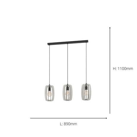 Eglo EU Bajazzara Black Steel & Grey Wood 3-Light Pendant