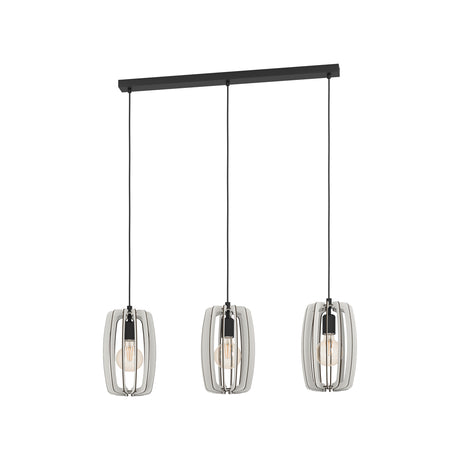 Eglo EU Bajazzara Black Steel & Grey Wood 3-Light Pendant