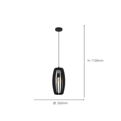 Eglo EU Bajazzara Black Steel & Black Wood Single Pendant