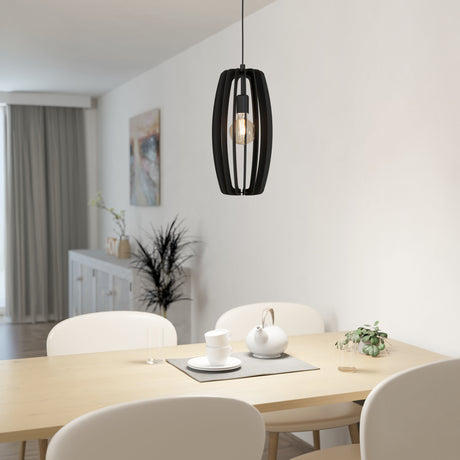 Eglo EU Bajazzara Black Steel & Black Wood Single Pendant