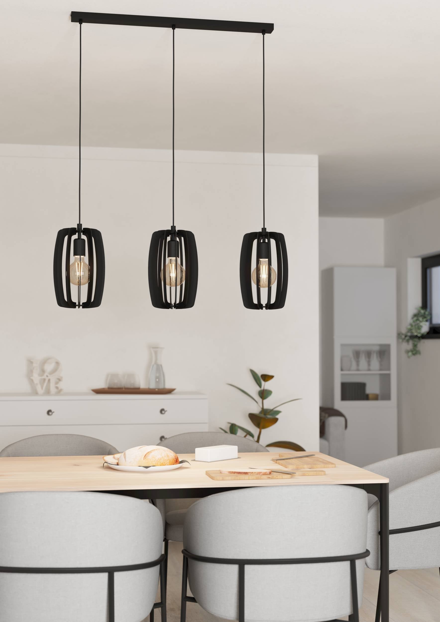 Eglo EU Summerhill Wood & Paper Vintage 3-Light Pendant