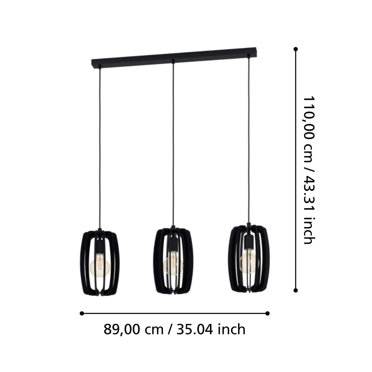 Eglo EU Bajazzara Black Steel & Black Wood 3-Light Pendant