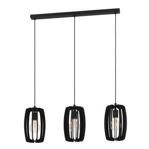 Eglo EU Bajazzara Black Steel & Black Wood 3-Light Pendant