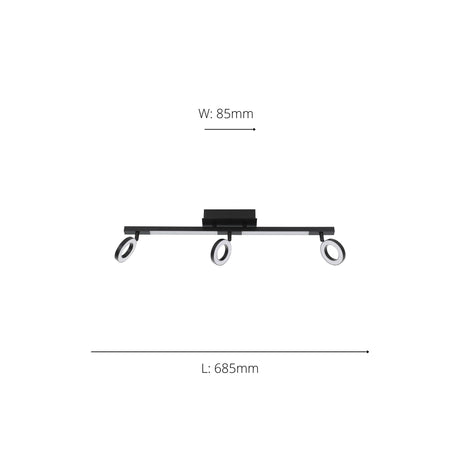 Eglo EU Cardillio 2 Aluminium & Black Steel LED 3-Light Spotlight