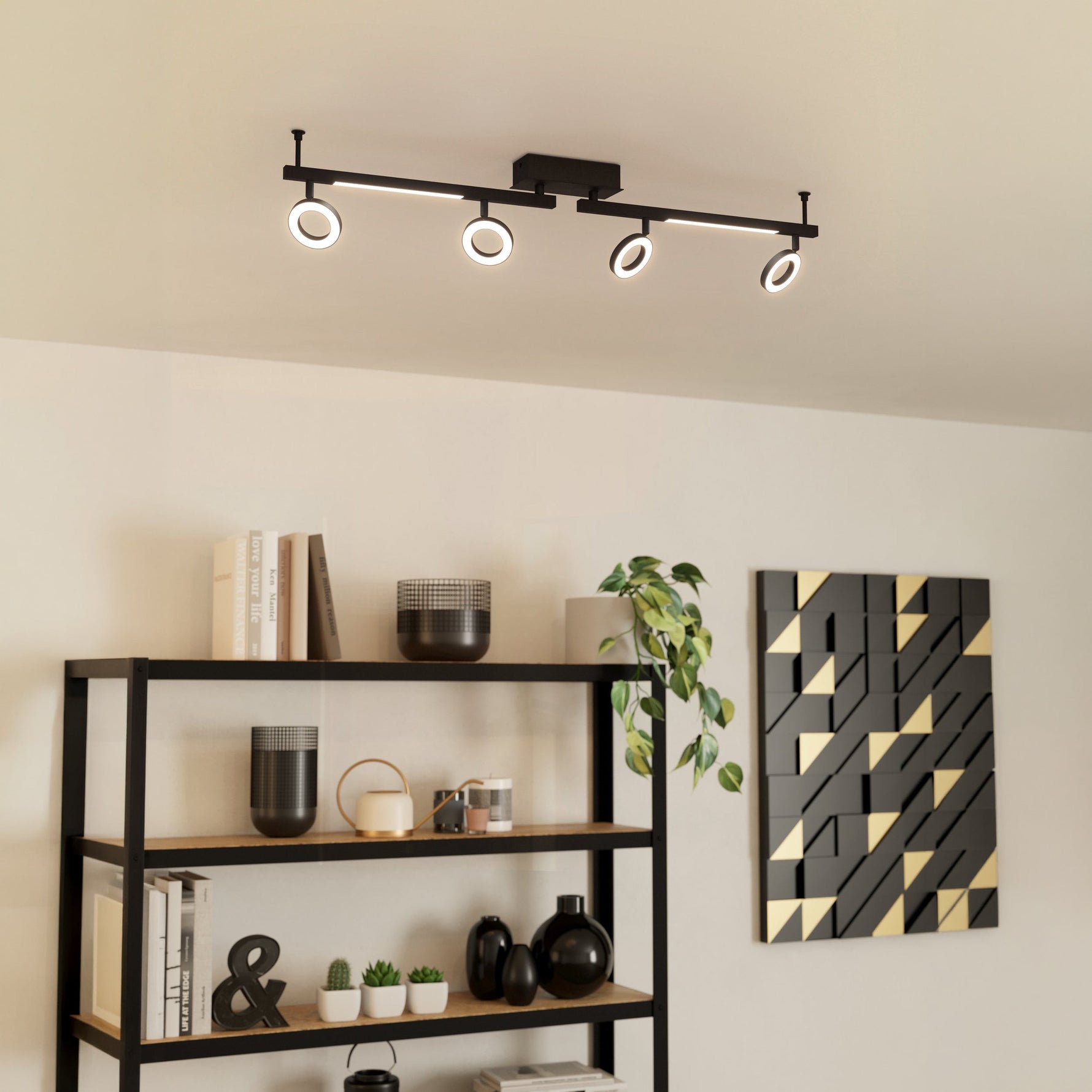 Eglo EU Segovia Black Steel & Wood Modern 3-Light Spotlight product image - Endon Lighting from First Light Direct with great prices and fast UK delivery
