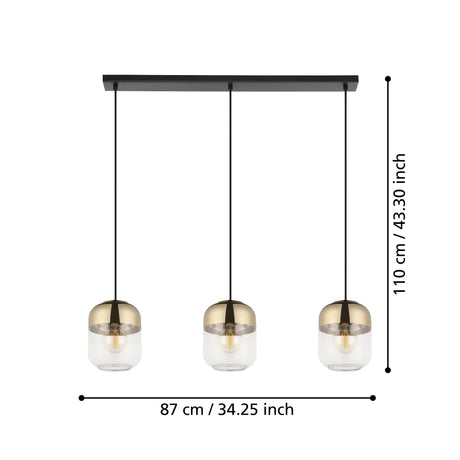 Eglo EU Maryvilla Gold & Clear 3-Light Pendant