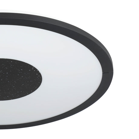 Eglo EU Marmorata LED Ceiling Light Round Black Panel with Night Sky Effect, Warm White 3000K