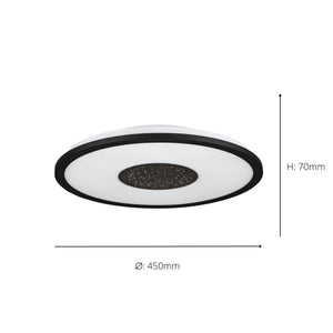 Eglo EU Marmorata LED Ceiling Light Round Black Panel with Night Sky Effect, Warm White 3000K