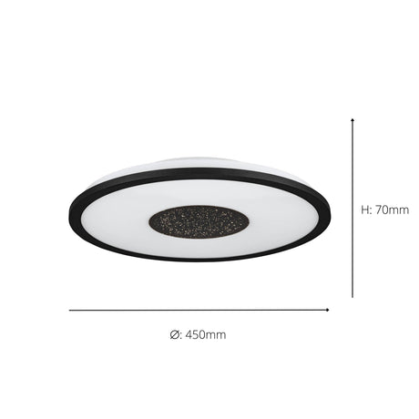 Eglo EU Marmorata LED Ceiling Light Round Black Panel with Night Sky Effect, Warm White 3000K