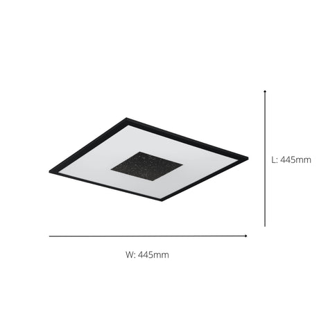 Eglo EU Marmorata LED Ceiling Light Square Black Panel with Night Sky Effect, Warm White 3000K