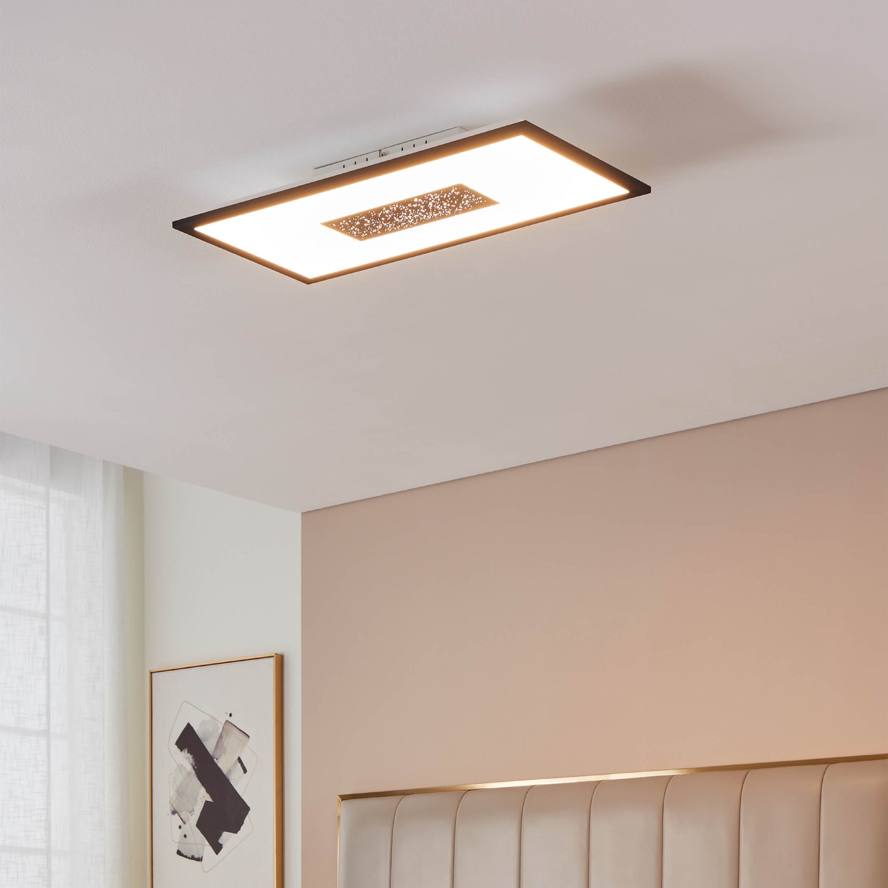 Eglo EU Marmorata LED Ceiling Light Round Black Panel with Night Sky Effect, Warm White 3000K product image - Endon Lighting from First Light Direct with great prices and fast UK delivery