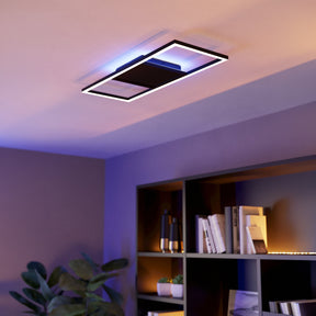 Eglo EU Calagrano-Z Black Aluminium & Steel LED Smart Control Ceiling Light, Rectangular