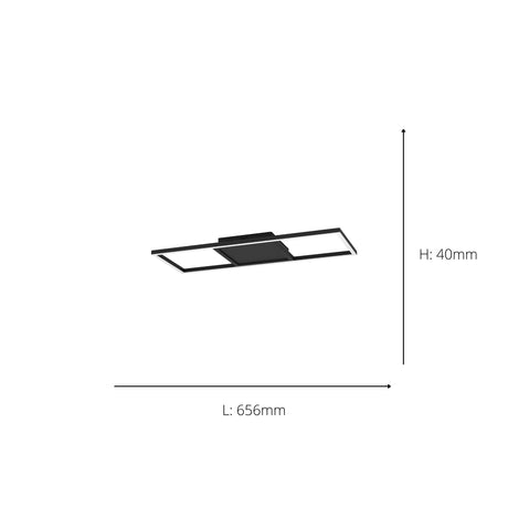 Eglo EU Calagrano-Z Black Aluminium & Steel LED Smart Control Ceiling Light, Rectangular