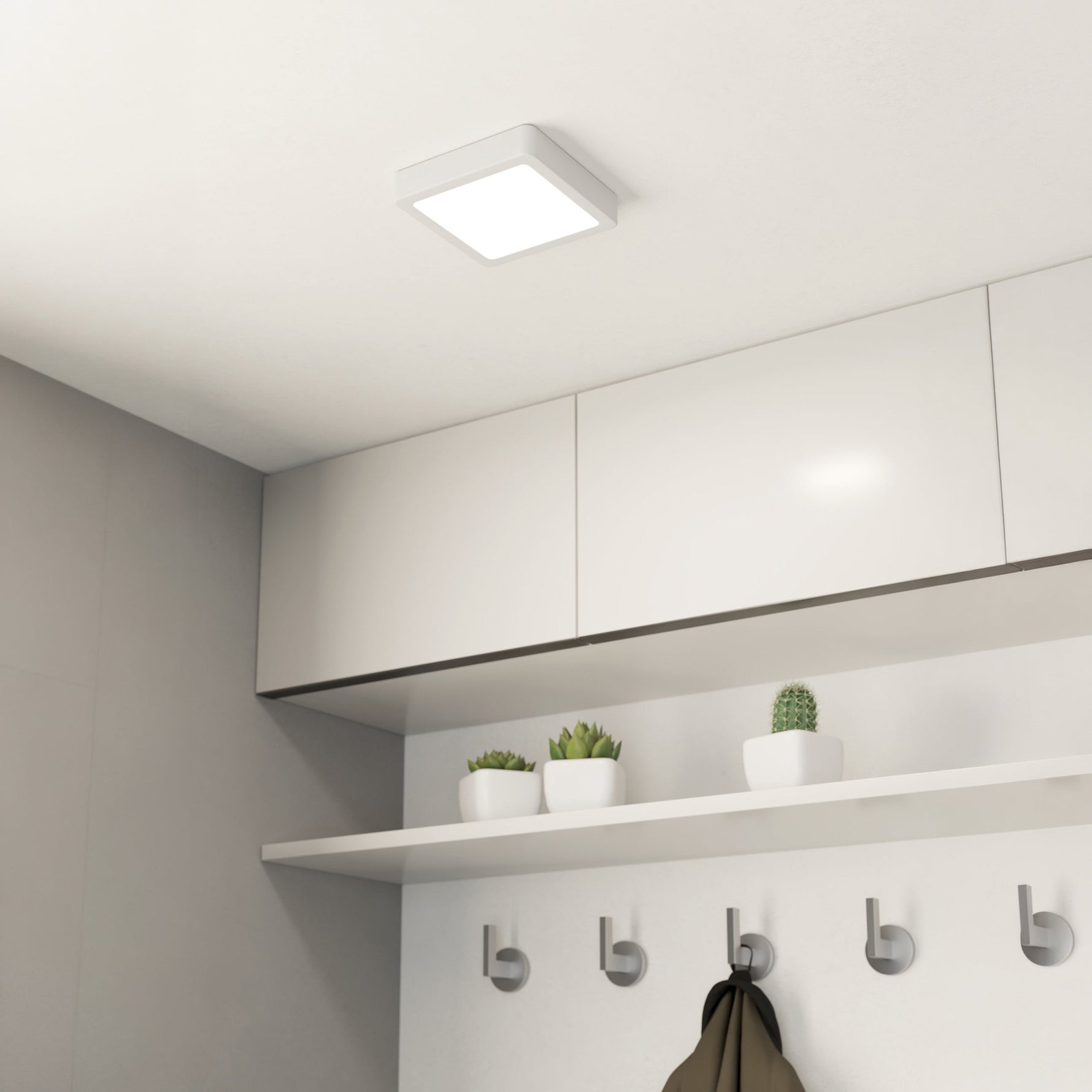 Eglo EU Fueva 5 Satin Nickel LED Square Surface-Mounted Ceiling Light, 16cm, 3000K product image - Endon Lighting from First Light Direct with great prices and fast UK delivery