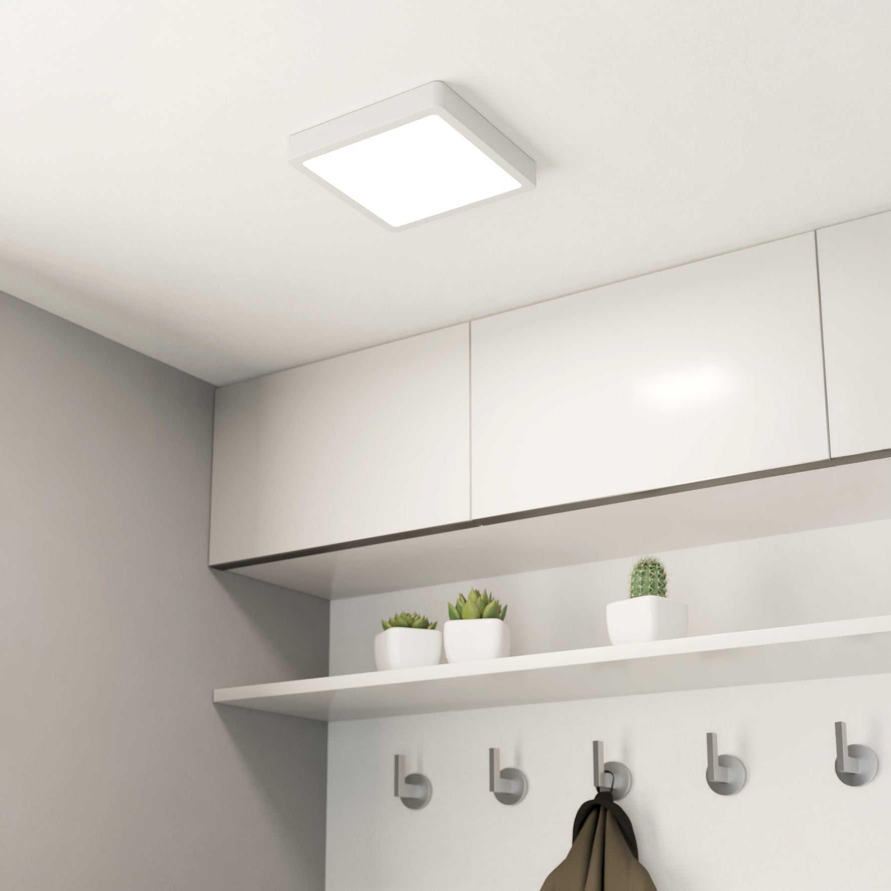 Eglo EU FUEVA?5 LED Surface?Mounted Light – Satin Nickel Steel, Warm White, Dimmable Square Ceiling Light, Indoor Lighting product image - Endon Lighting from First Light Direct with great prices and fast UK delivery