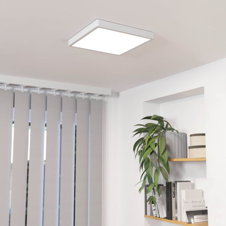 Eglo EU FUEVA?5 Surface?Mounted LED Ceiling Light – White Steel, Square, Dimmable Warm White, Indoor Lighting