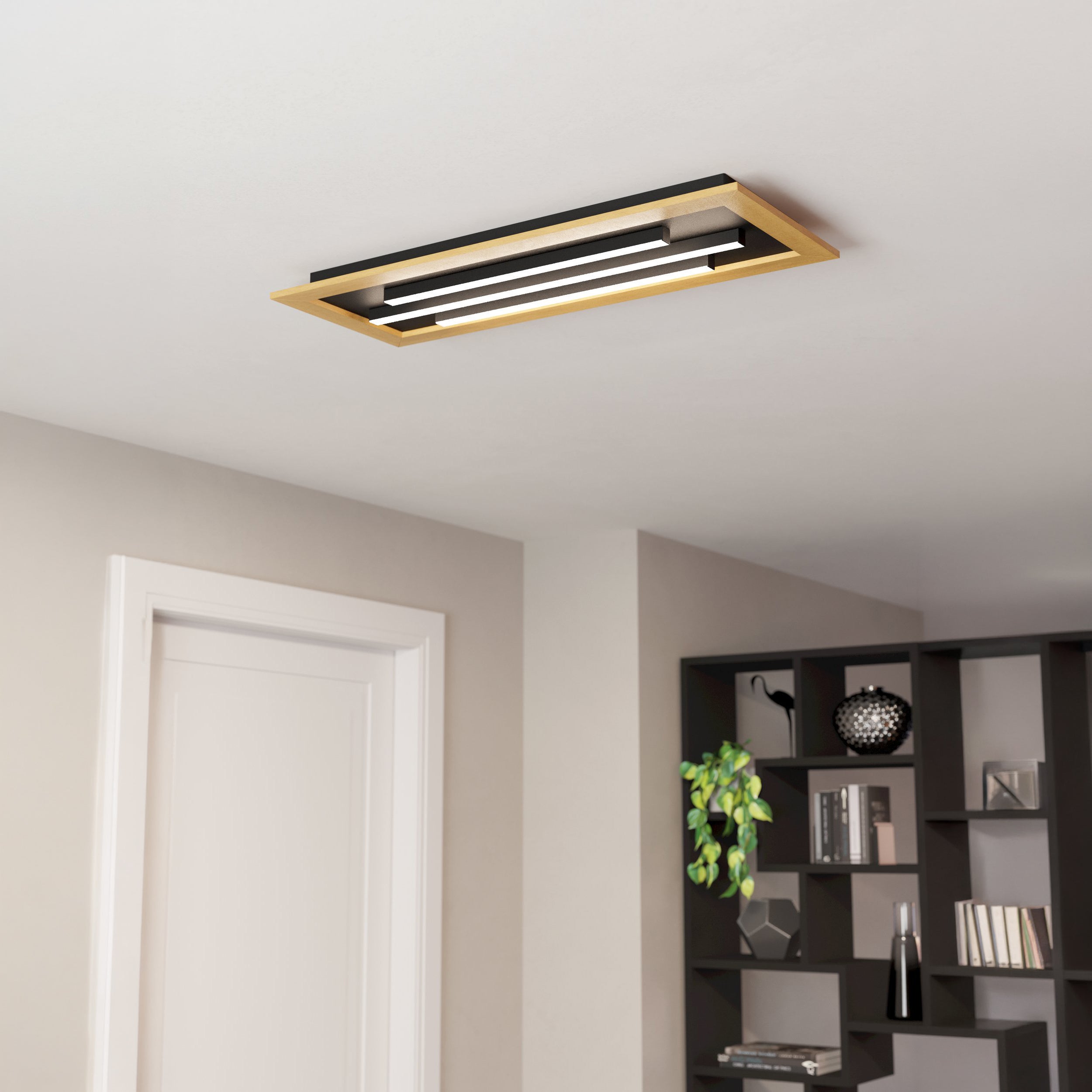 Eglo EU Boyal Ceiling Light Wood Black 2 Frame LED Ceiling Light with Intersecting Frames and White Wood product image - Endon Lighting from First Light Direct with great prices and fast UK delivery