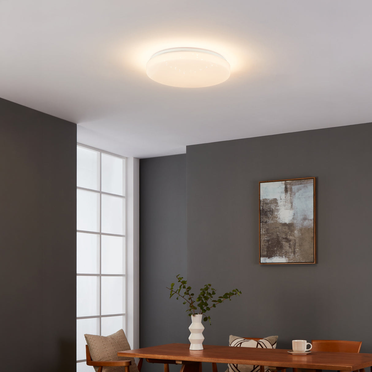 Eglo EU Totari?Z Smart LED Ceiling Light – White Crystal?Effect Design, Tuneable White 2700–6500K, App & Remote Control, 380mm Indoor Light