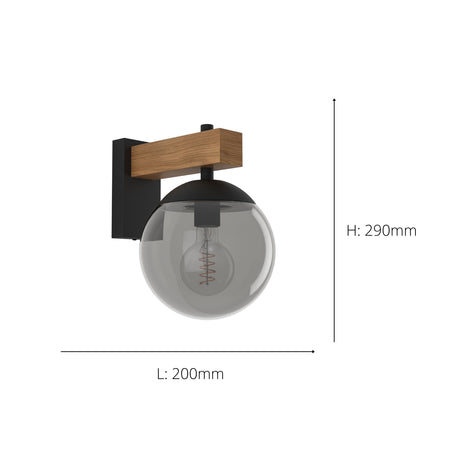 Eglo EU BUFALATA Outdoor Wall Light – Black & Brown Steel with Tinted Diffuser, E27, Exterior Lighting