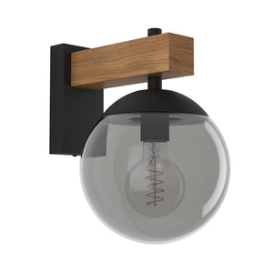 Eglo EU BUFALATA Outdoor Wall Light – Black & Brown Steel with Tinted Diffuser, E27, Exterior Lighting