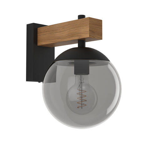 Eglo EU BUFALATA Outdoor Wall Light – Black & Brown Steel with Tinted Diffuser, E27, Exterior Lighting