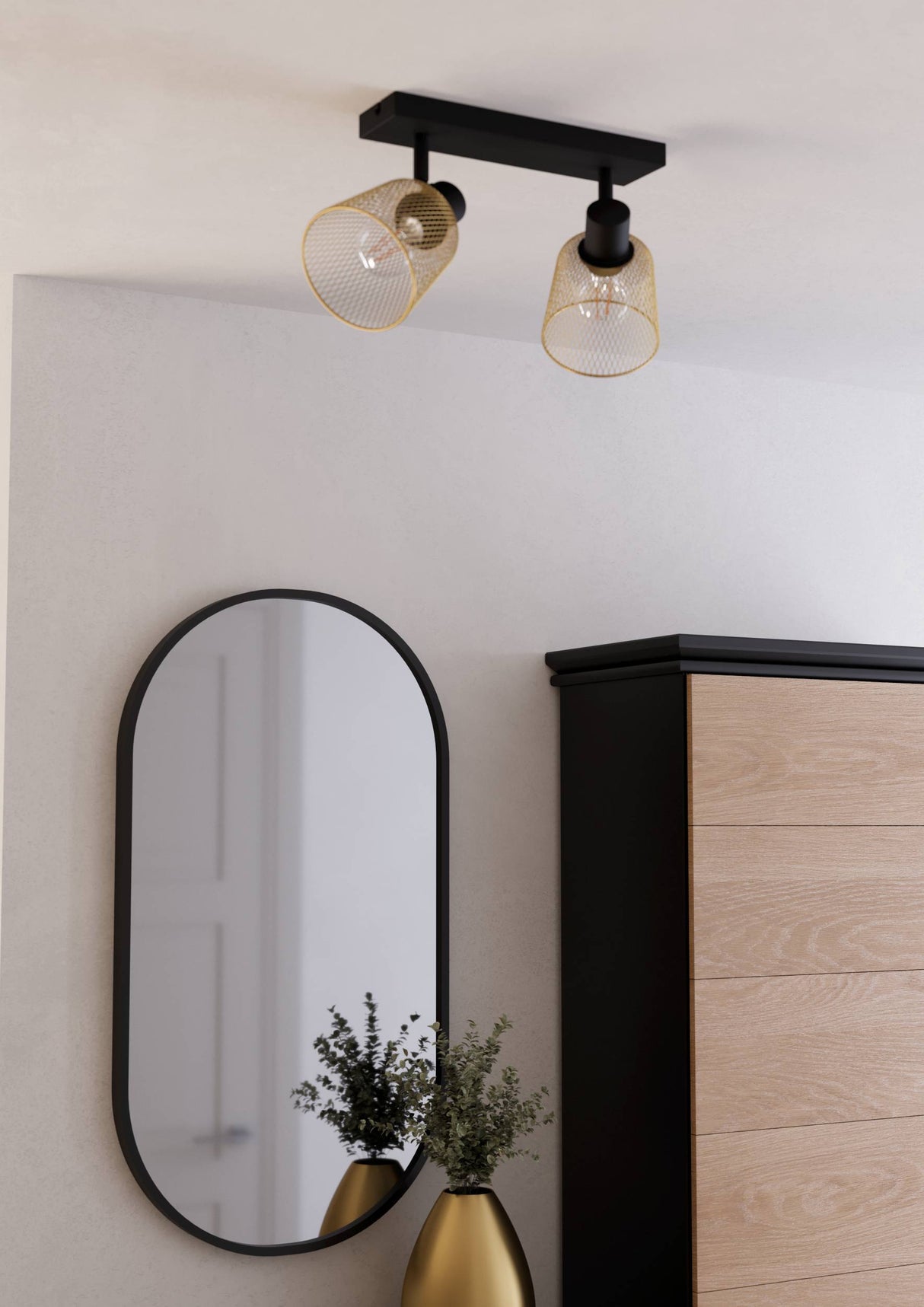 Eglo EU Coslada Black & Brass Contemporary Steel 2-Light Spotlight