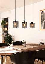 Eglo EU Segovia Black Steel & Wood Modern 3-Light Pendant