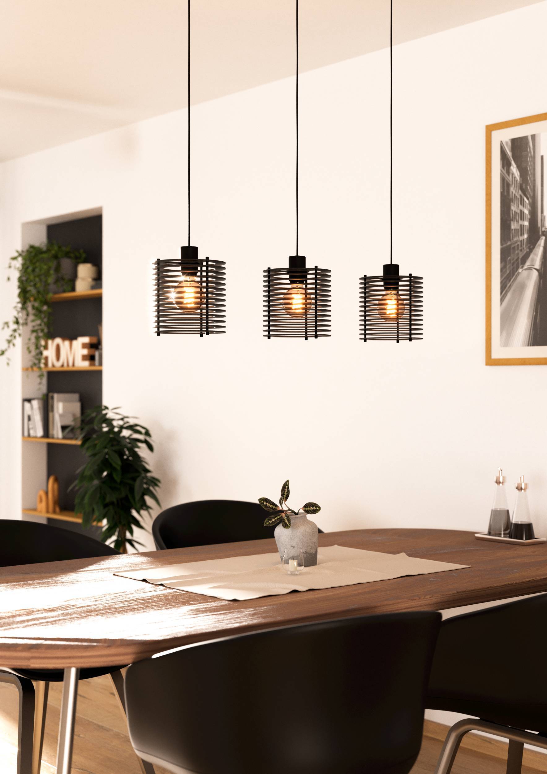 Eglo EU Segovia Black Steel & Wood Modern 3-Light Pendant