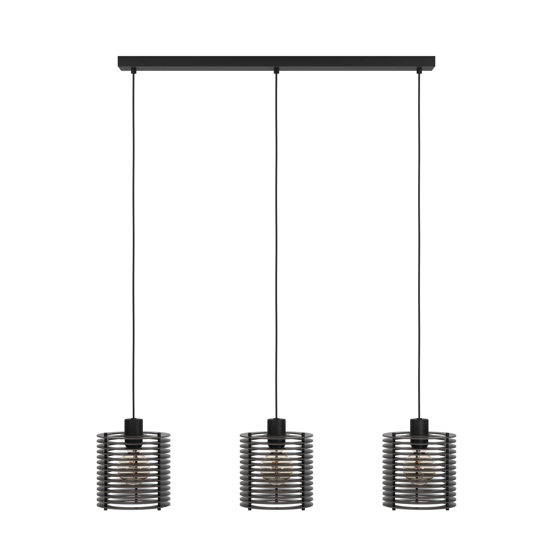Eglo EU Segovia Black Steel & Wood Modern 3-Light Pendant
