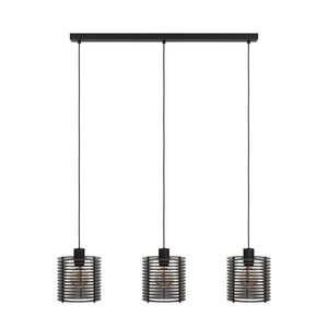 Eglo EU Segovia Black Steel & Wood Modern 3-Light Pendant