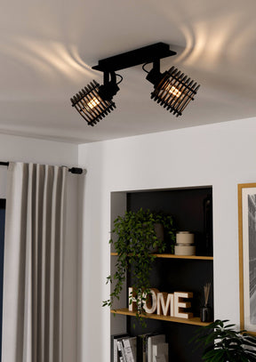 Eglo EU Segovia Black Steel & Wood Modern 2-Light Spotlight