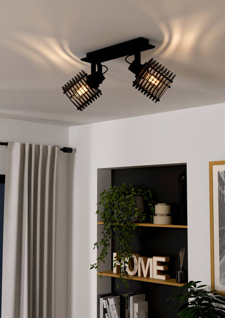 Eglo EU Segovia Black Steel & Wood Modern 2-Light Spotlight