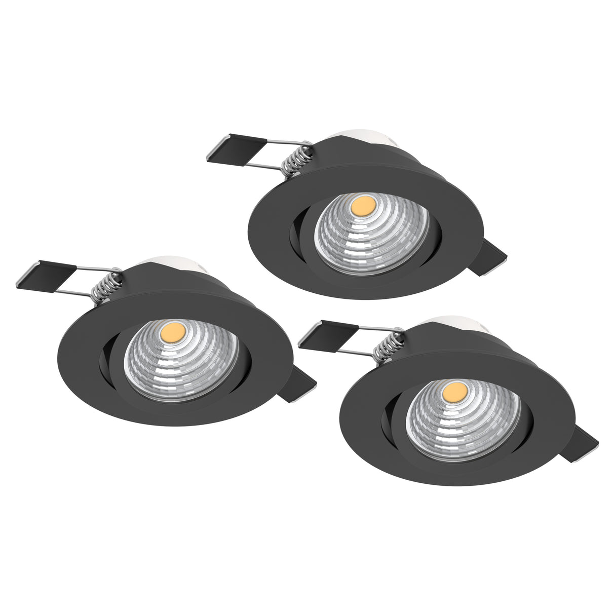 Eglo EU Saliceto Black Aluminium LED Warm White Set of 3 Recessed Light, 88 x 42mm