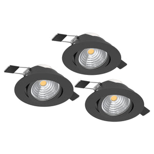 Eglo EU Saliceto Black Aluminium LED Warm White Set of 3 Recessed Light, 88 x 42mm