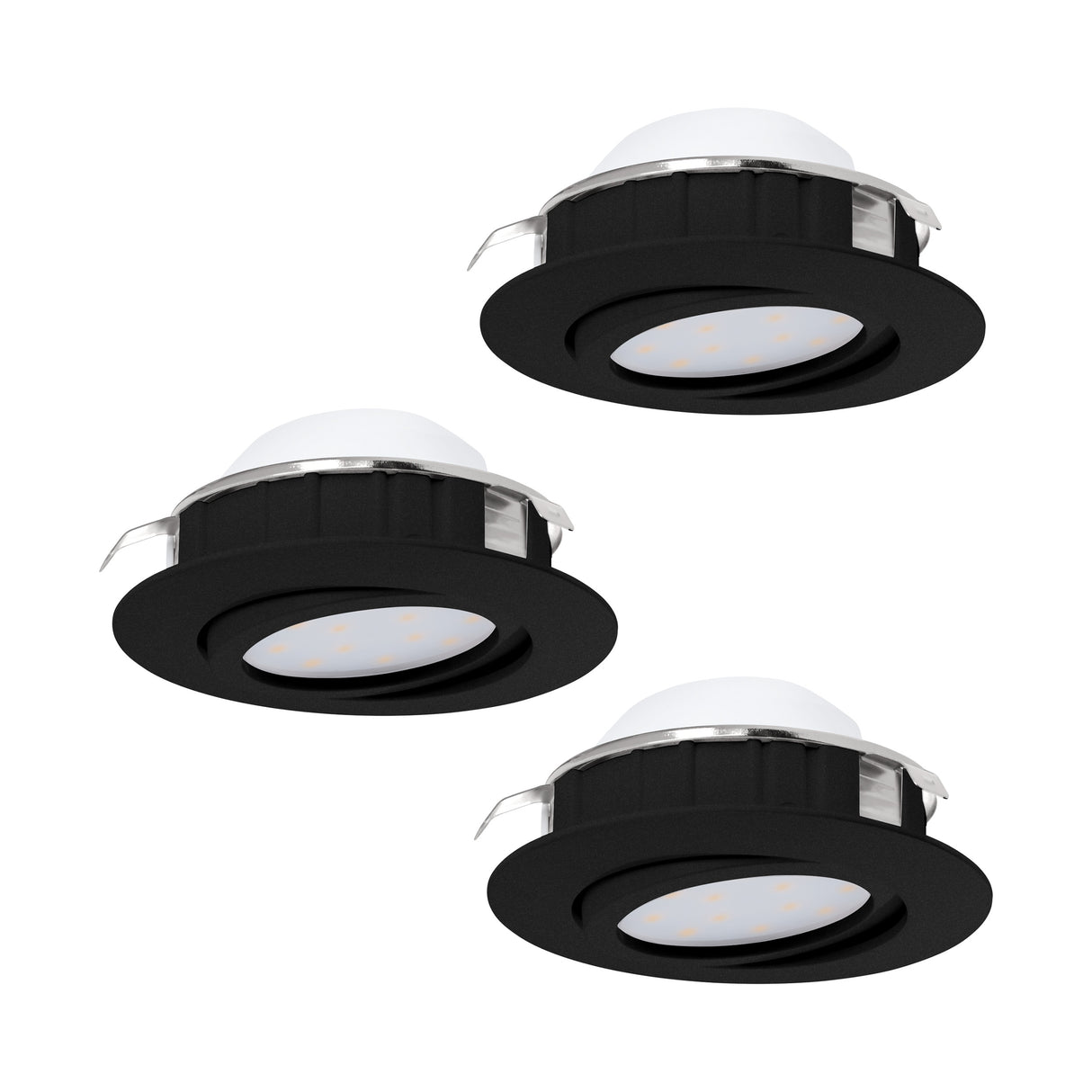 Eglo EU Pineda Plastic Black LED Round Set of 3 Recessed Lights, 8.4cm, 3000K