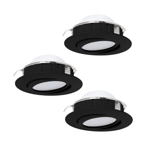 Eglo EU Pineda Plastic Black LED Round Set of 3 Recessed Lights, 8.4cm, 3000K
