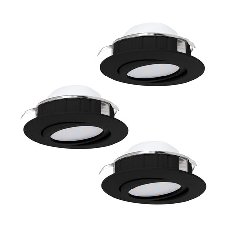 Eglo EU Pineda Plastic Black LED Round Set of 3 Recessed Lights, 8.4cm, 3000K