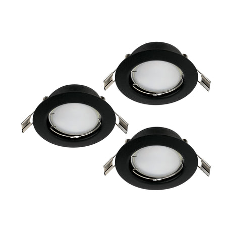 Eglo EU PENETO Recessed Ceiling Light – Black Steel, Triple GU10 LED, Warm White, Indoor Downlight