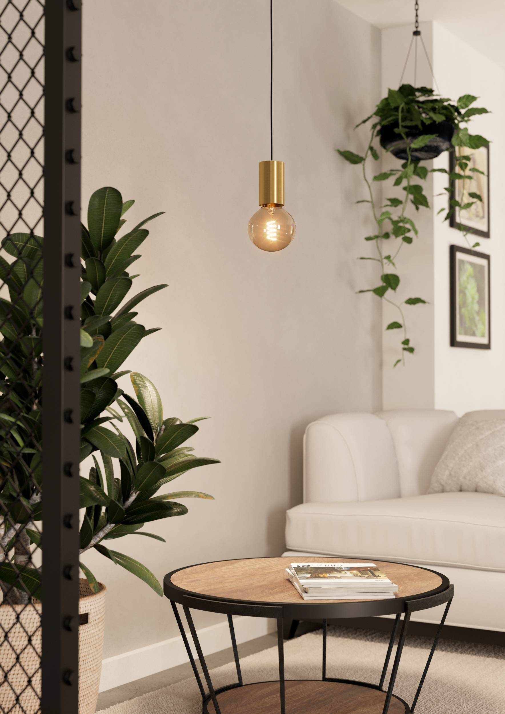 Eglo EU POZUETA?1 Pendant Light – Black & Wood, E27, Slim Modern Design, Indoor Ceiling Lighting