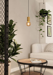 Eglo EU POZUETA?1 Pendant Light – Black & Wood, E27, Slim Modern Design, Indoor Ceiling Lighting