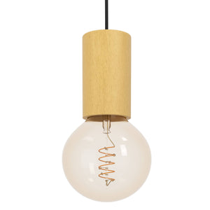 Eglo EU POZUETA?1 Pendant Light – Black & Wood, E27, Slim Modern Design, Indoor Ceiling Lighting