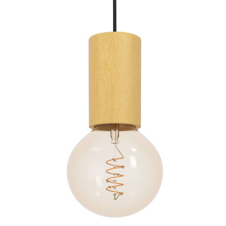 Eglo EU POZUETA?1 Pendant Light – Black & Wood, E27, Slim Modern Design, Indoor Ceiling Lighting