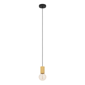 Eglo EU POZUETA?1 Pendant Light – Black & Wood, E27, Slim Modern Design, Indoor Ceiling Lighting