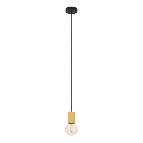 Eglo EU POZUETA?1 Pendant Light – Black & Wood, E27, Slim Modern Design, Indoor Ceiling Lighting