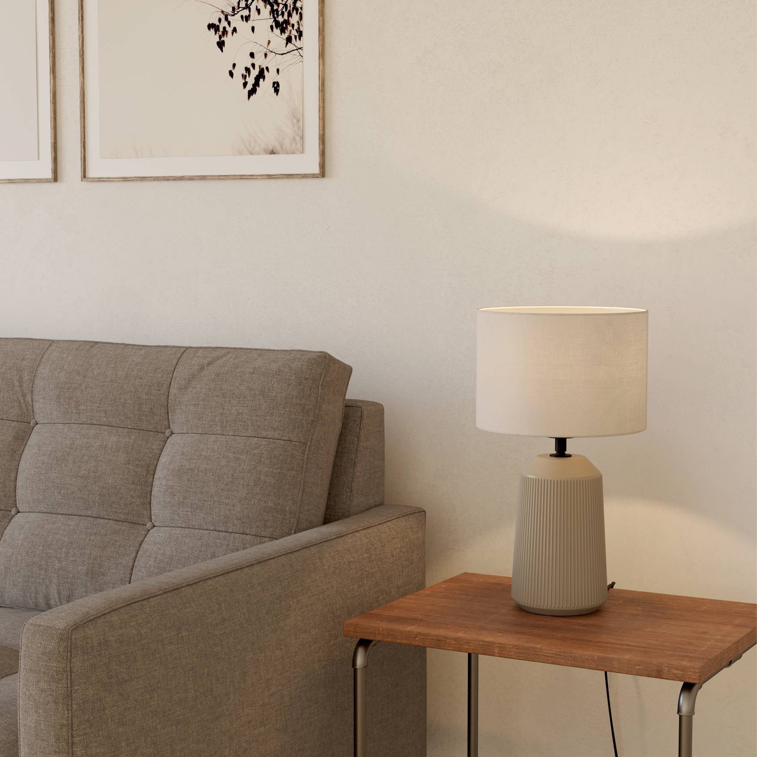 Eglo EU CAPALBIO Table Lamp – Sandy Ceramic Base with White Fabric Shade, E27, Inline Switch, Indoor Lighting