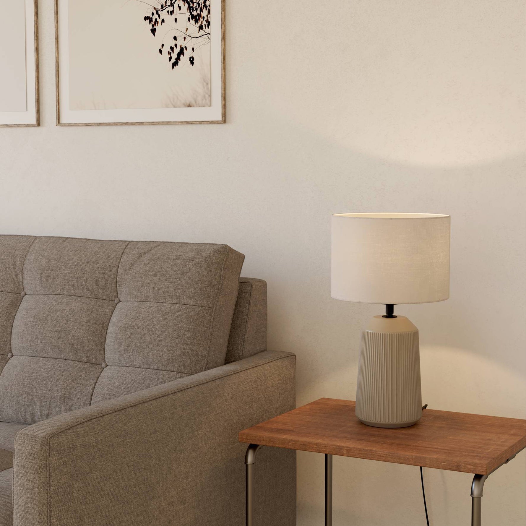 Eglo EU CAPALBIO Table Lamp – Sandy Ceramic Base with White Fabric Shade, E27, Inline Switch, Indoor Lighting