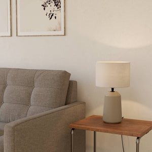 Eglo EU CAPALBIO Table Lamp – Sandy Ceramic Base with White Fabric Shade, E27, Inline Switch, Indoor Lighting