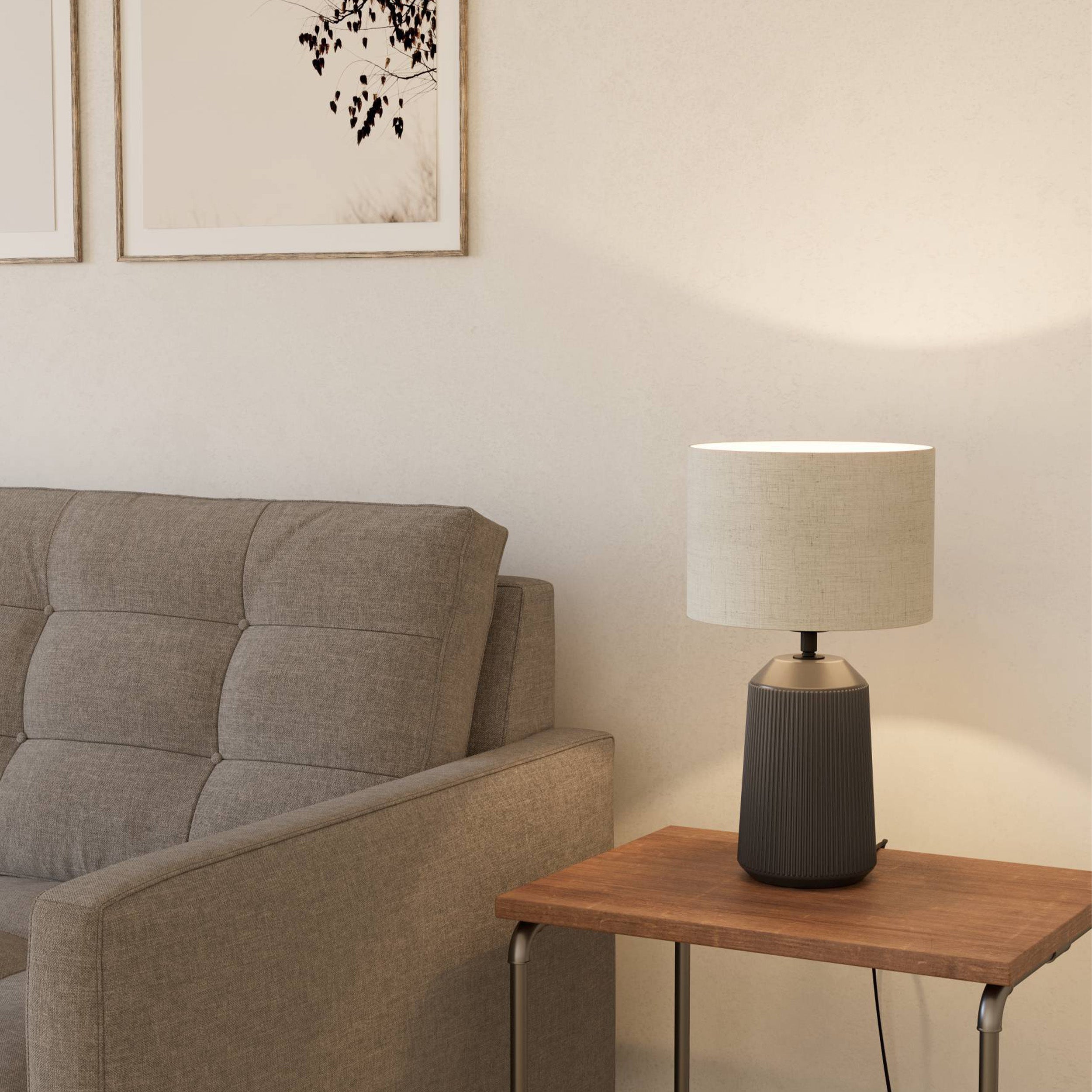 Eglo EU CAPALBIO Table Lamp – Grey Ceramic Base with Natural Linen Shade, E27, Inline Switch, Indoor Lighting