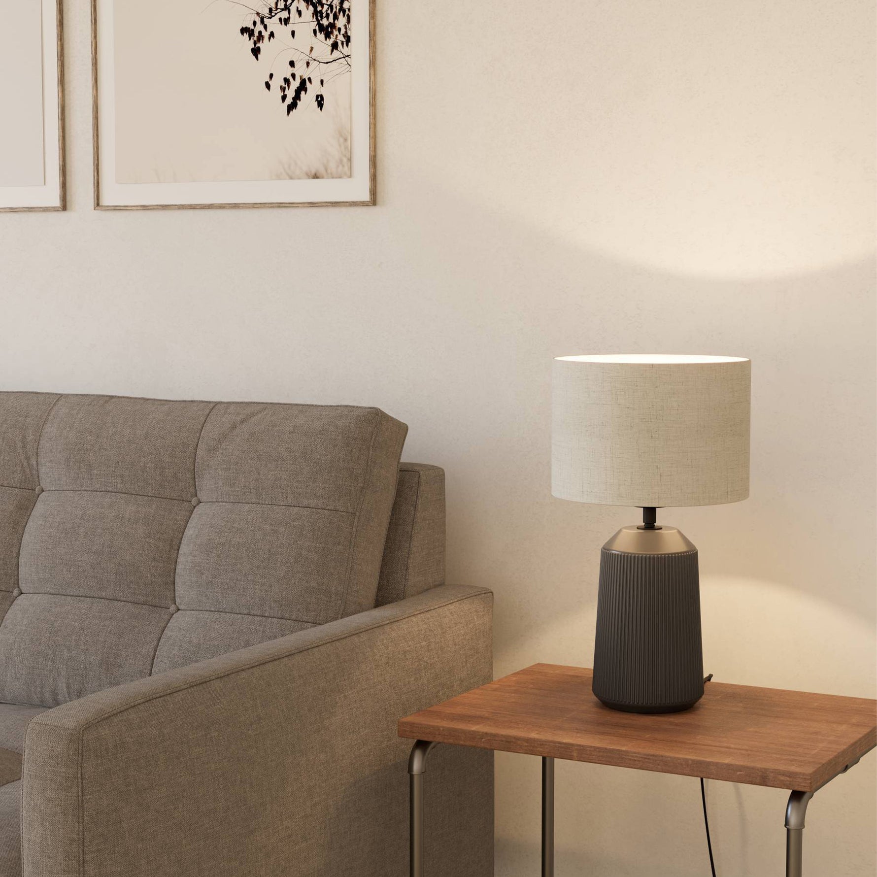 Eglo EU CAPALBIO Table Lamp – Grey Ceramic Base with Natural Linen Shade, E27, Inline Switch, Indoor Lighting