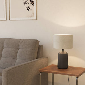 Eglo EU CAPALBIO Table Lamp – Grey Ceramic Base with Natural Linen Shade, E27, Inline Switch, Indoor Lighting